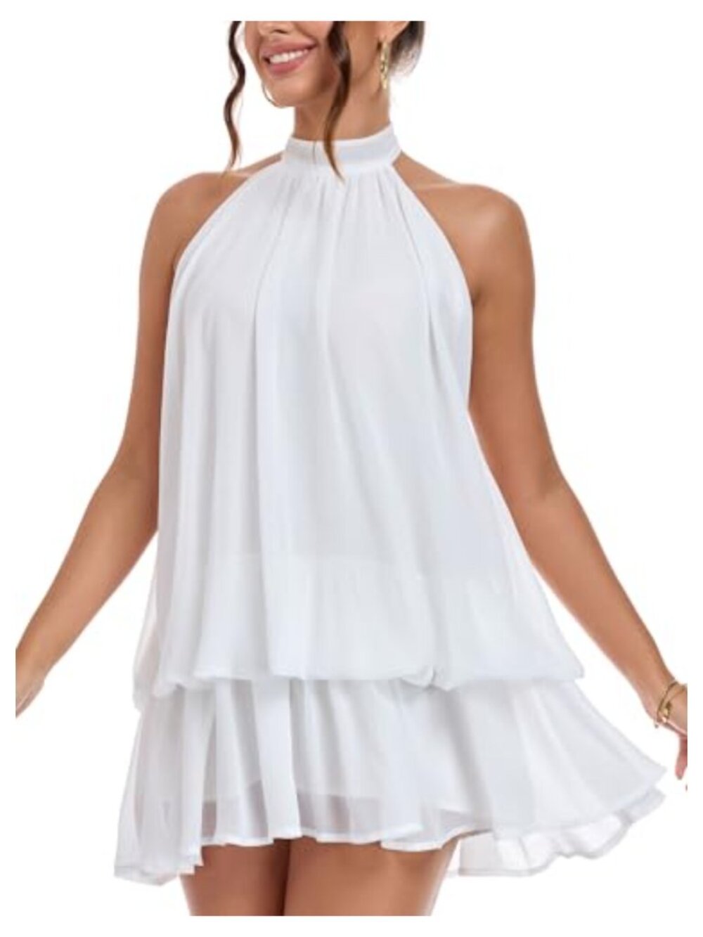 Ruffled Bubble Mini Dress Sleeveless Backless Halter Party